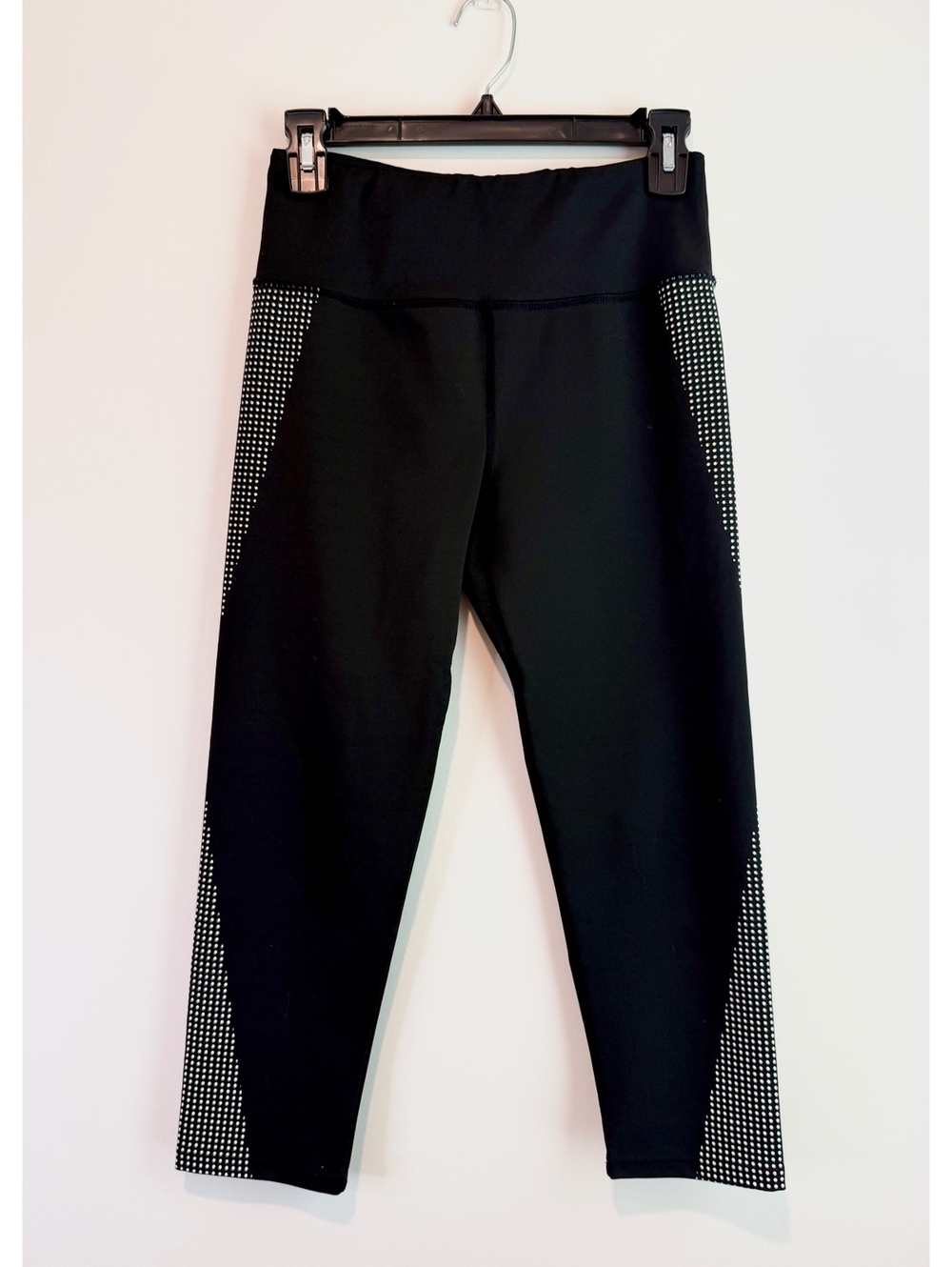 BSP Black Athletic Leggings with White Dot Side Panels, Size M